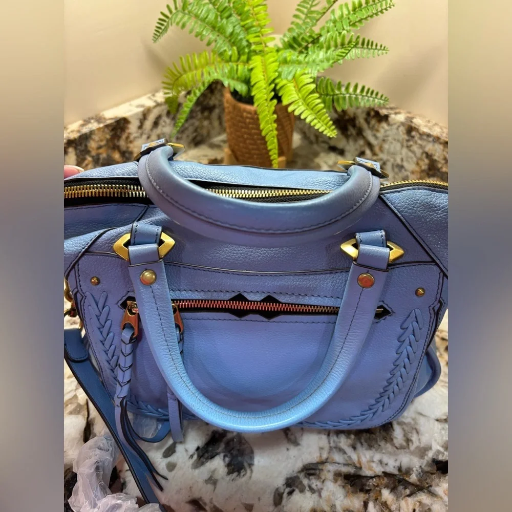 orYANY Sky Blue Leather Satchel with Gold Accents NEW!